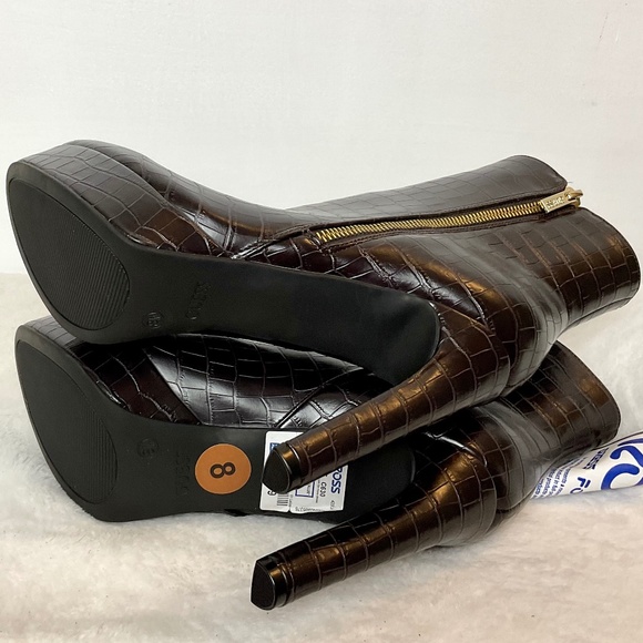 R GUESS Dark Brown Lapse Faux Leather Croc Stiletto High Heel Ankle Boot sz  8M - Picture 3 of 13